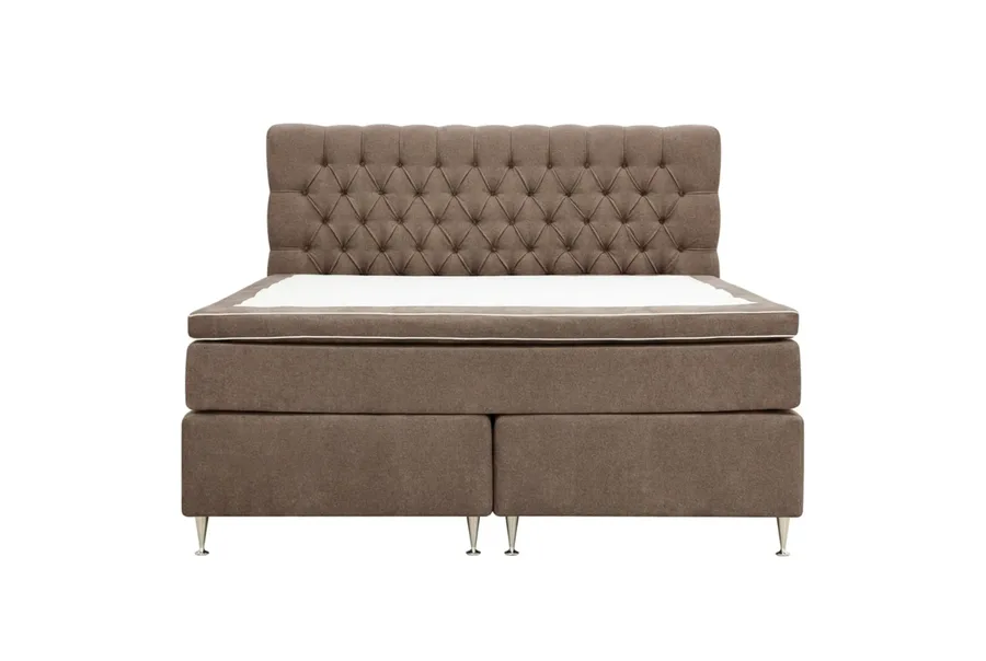 HVILA Lyx kontinentalsäng 160 × 200 cm med knappad gavel i mörkbrun chenille